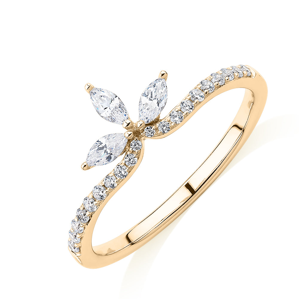 Marquise curved wedding or eternity band with 0.41 carats* of diamond simulants in 10 carat yellow gold