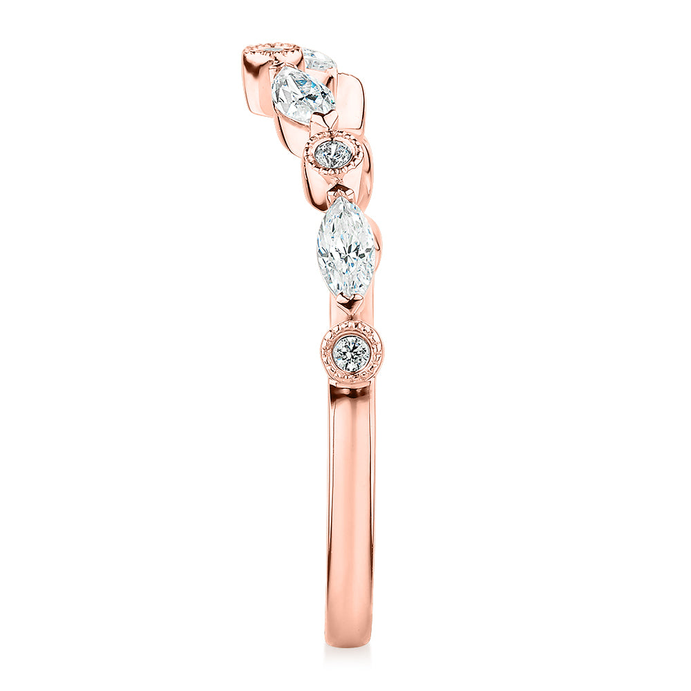 Marquise curved wedding or eternity band with 0.43 carats* of diamond simulants in 10 carat rose gold