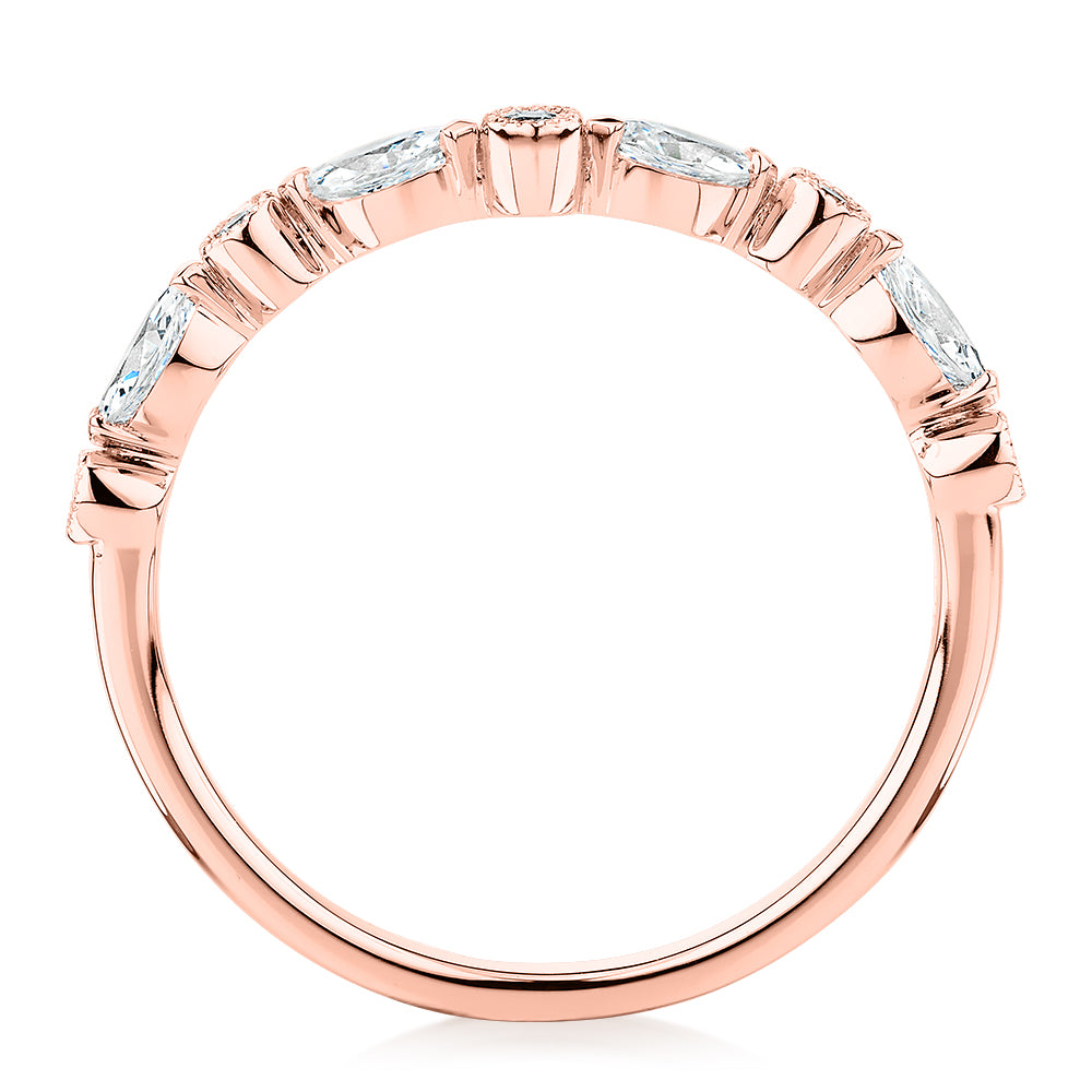 Marquise curved wedding or eternity band with 0.43 carats* of diamond simulants in 10 carat rose gold