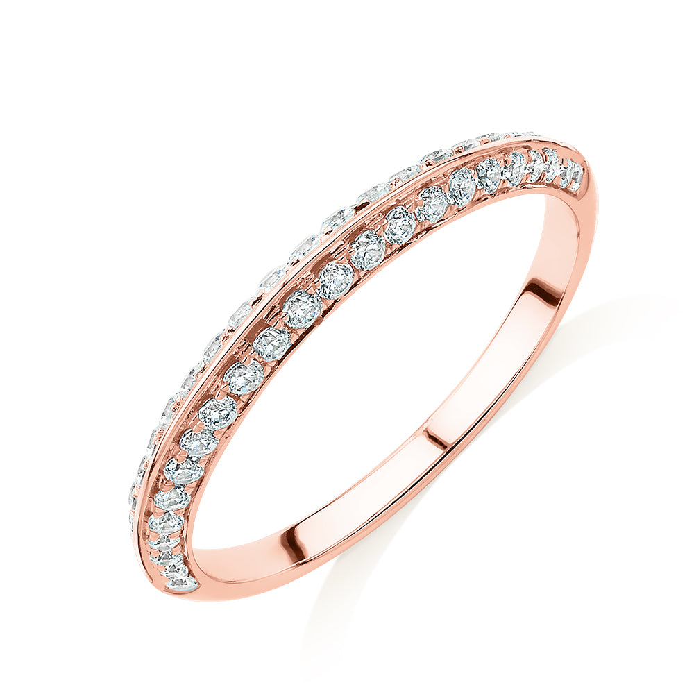 Wedding or eternity band with 0.35 carats* of diamond simulants in 14 carat rose gold