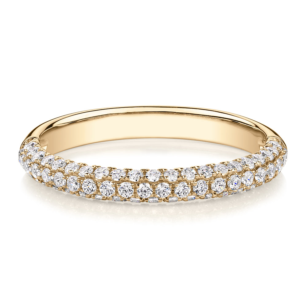 Wedding or eternity band with 0.43 carats* of diamond simulants in 10 carat yellow gold