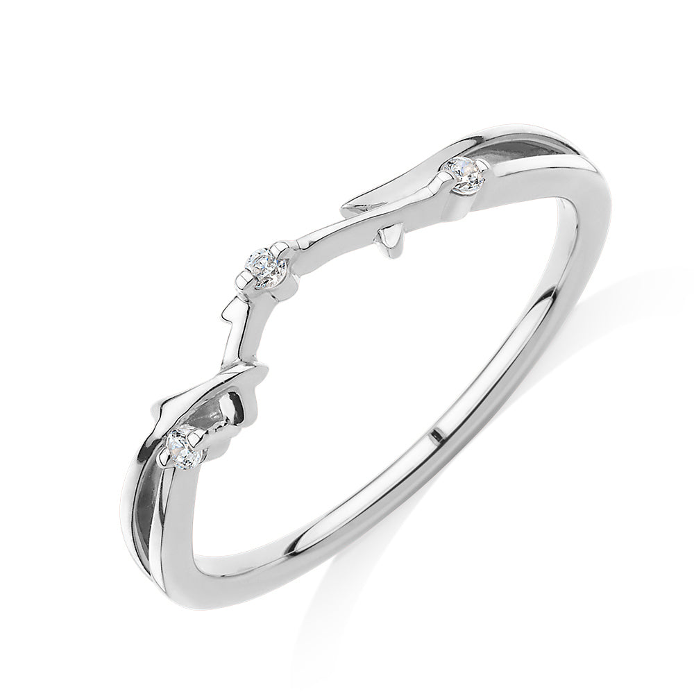 Wedding or eternity band with diamond simulants in 14 carat white gold