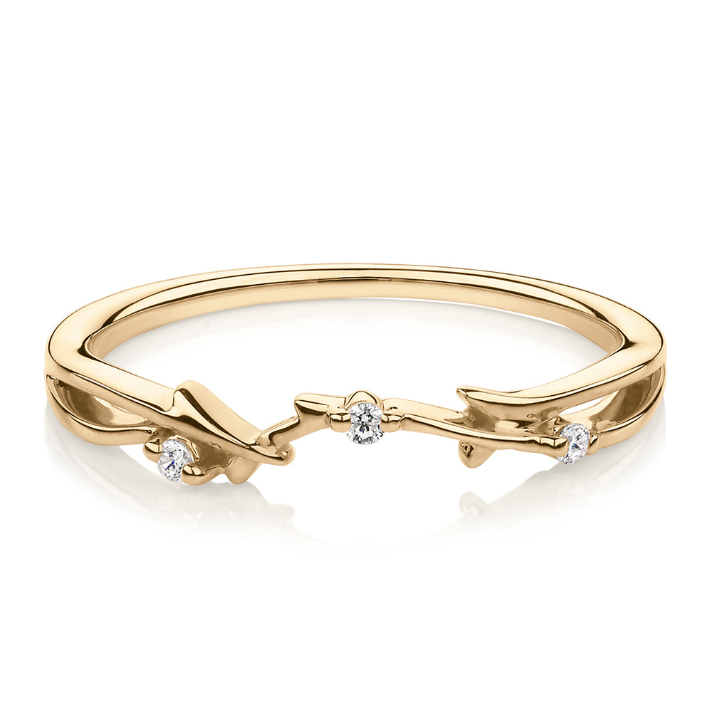 Wedding or eternity band with diamond simulants in 14 carat yellow gold