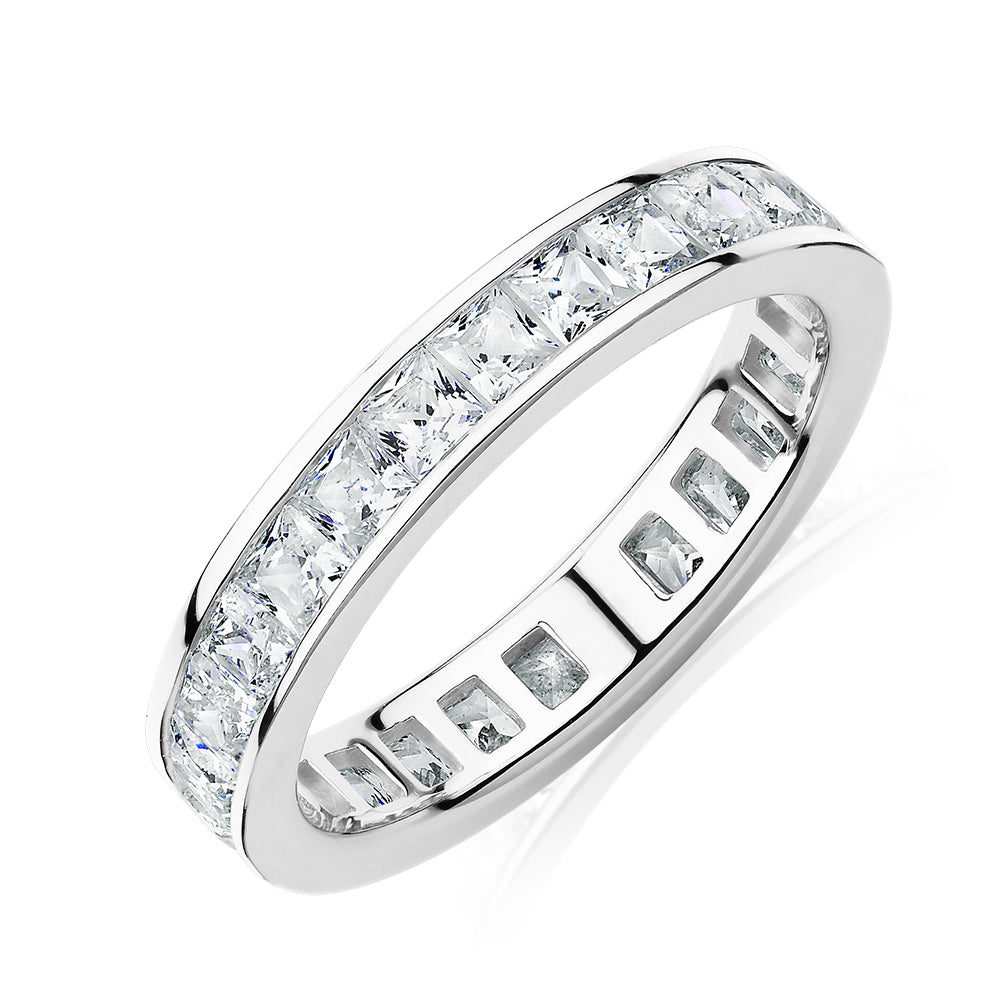 All-rounder eternity band with 2.5 carats* of diamond simulants in 10 carat white gold