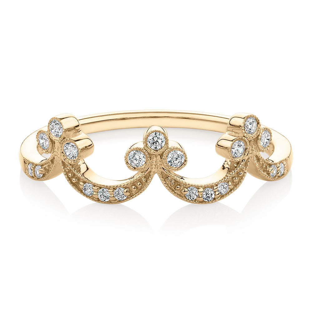 Wedding or eternity band with diamond simulants in 10 carat yellow gold