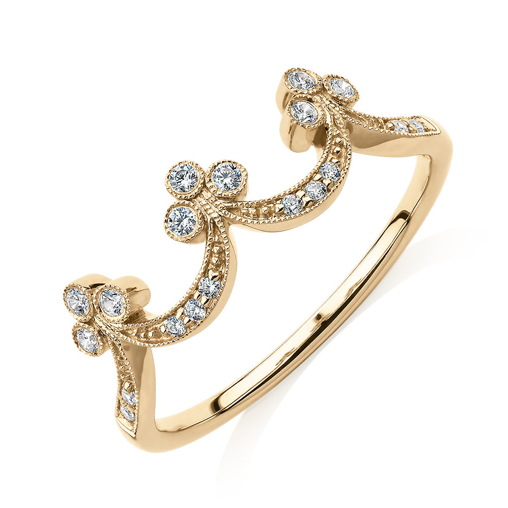 Wedding or eternity band with diamond simulants in 10 carat yellow gold