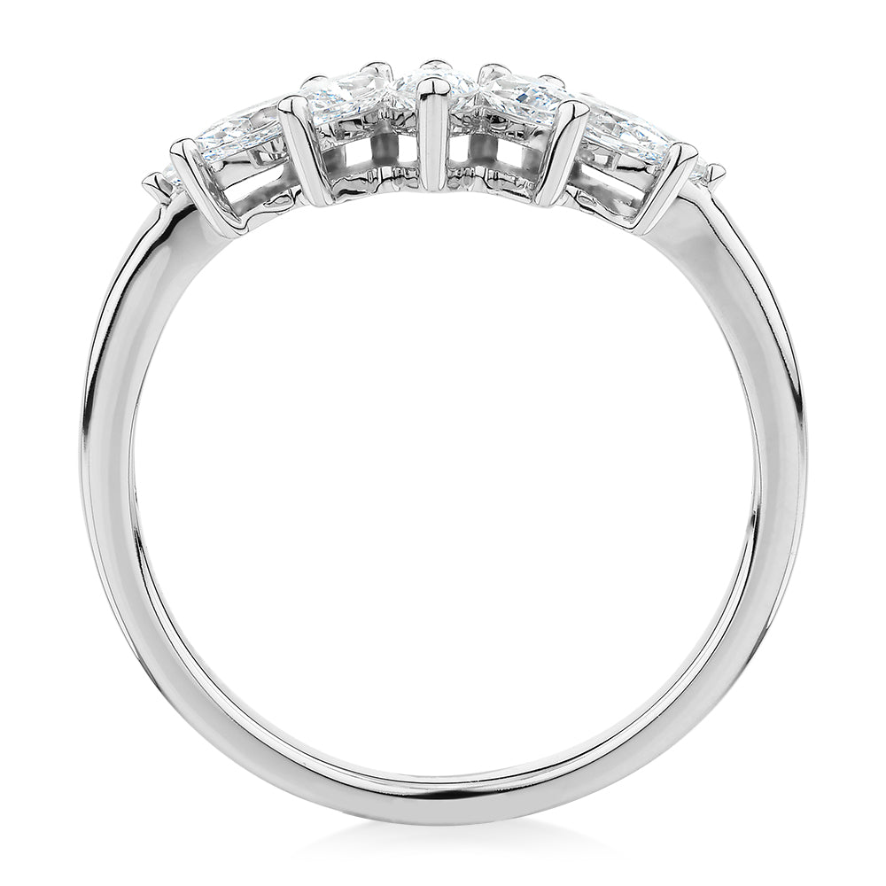Curved wedding or eternity band with 0.48 carats* of diamond simulants in 14 carat white gold