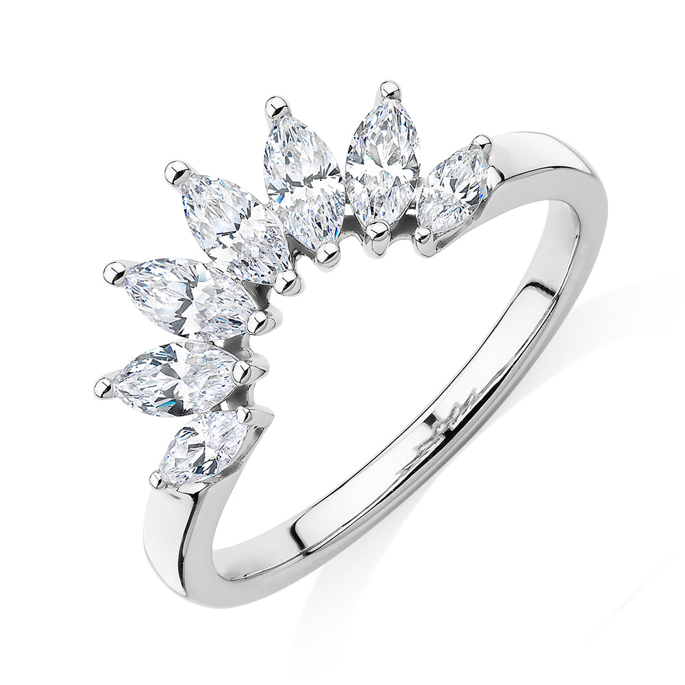 Curved wedding or eternity band with 0.48 carats* of diamond simulants in 14 carat white gold
