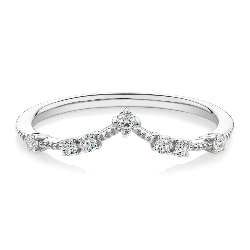 Wedding or eternity band with diamond simulants in 14 carat white gold