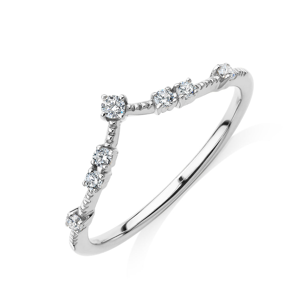 Wedding or eternity band with diamond simulants in 14 carat white gold