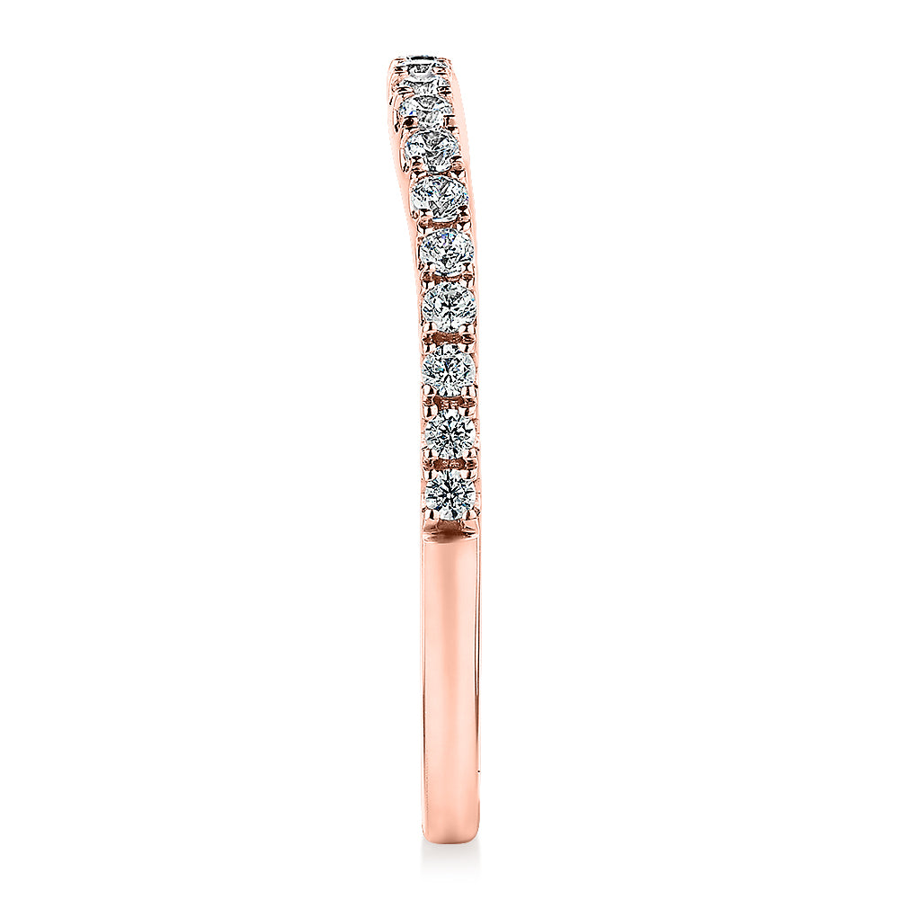 Curved wedding or eternity band in 10 carat rose gold