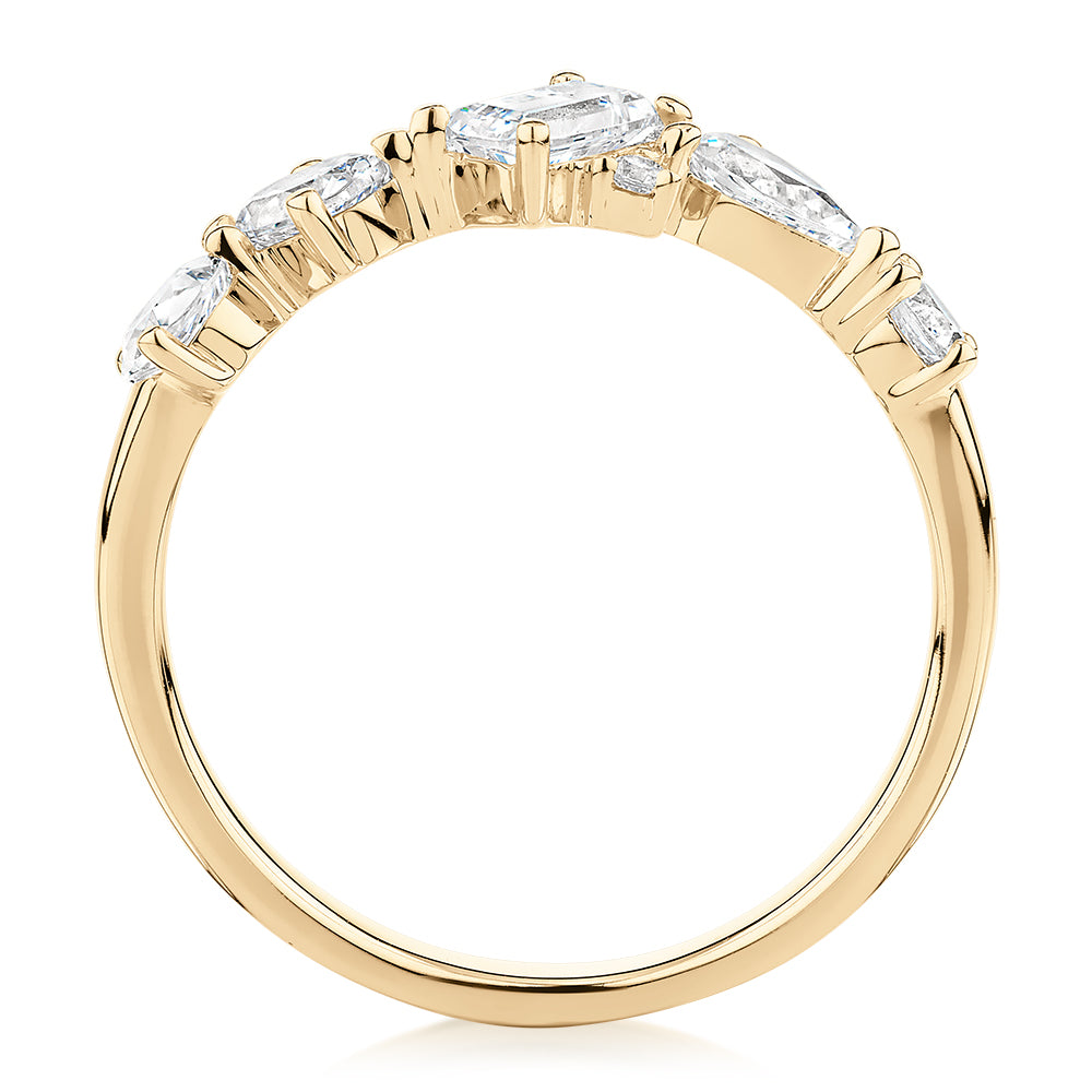Dress ring with 1.09 carats* of diamond simulants in 10 carat yellow gold