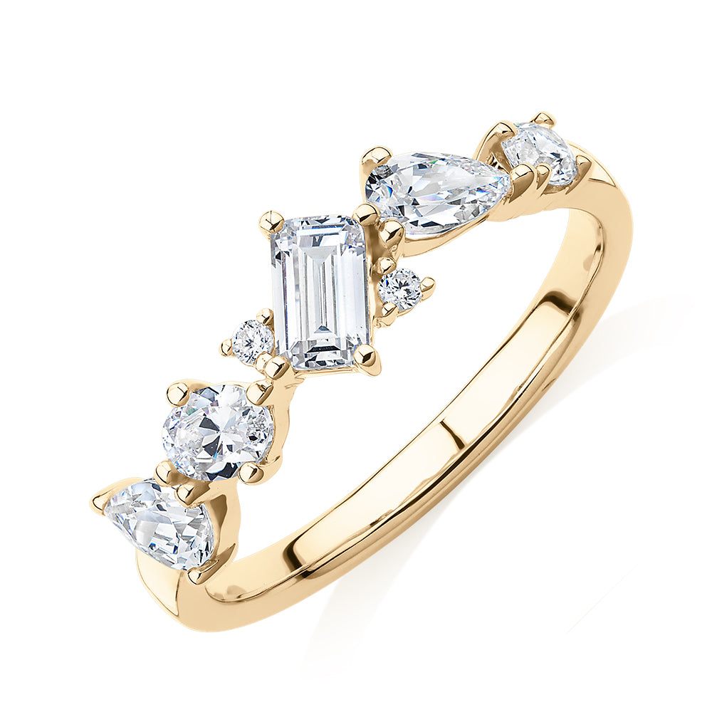 Dress ring with 1.09 carats* of diamond simulants in 10 carat yellow gold