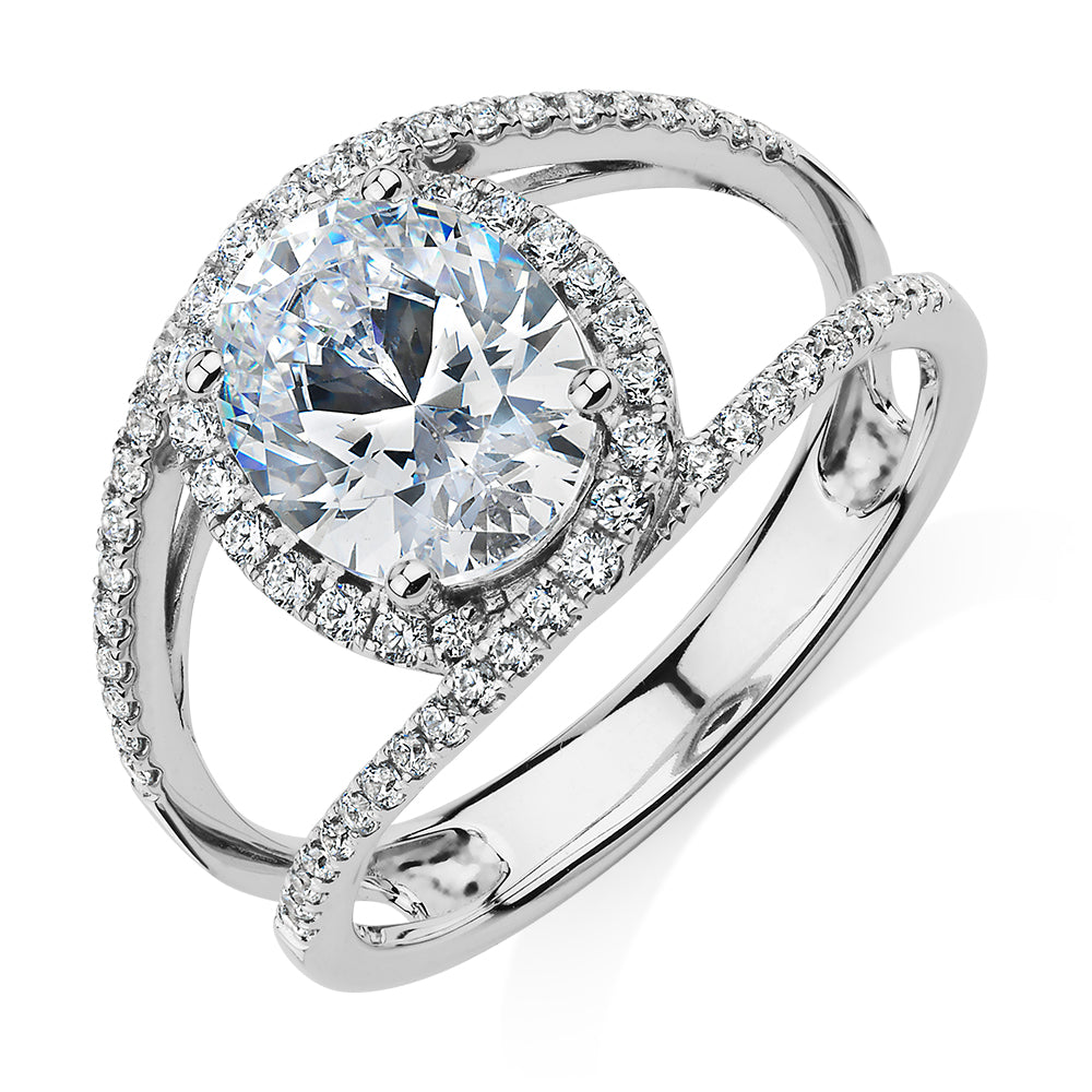 Dress ring with 2.95 carats* of diamond simulants in 10 carat white gold
