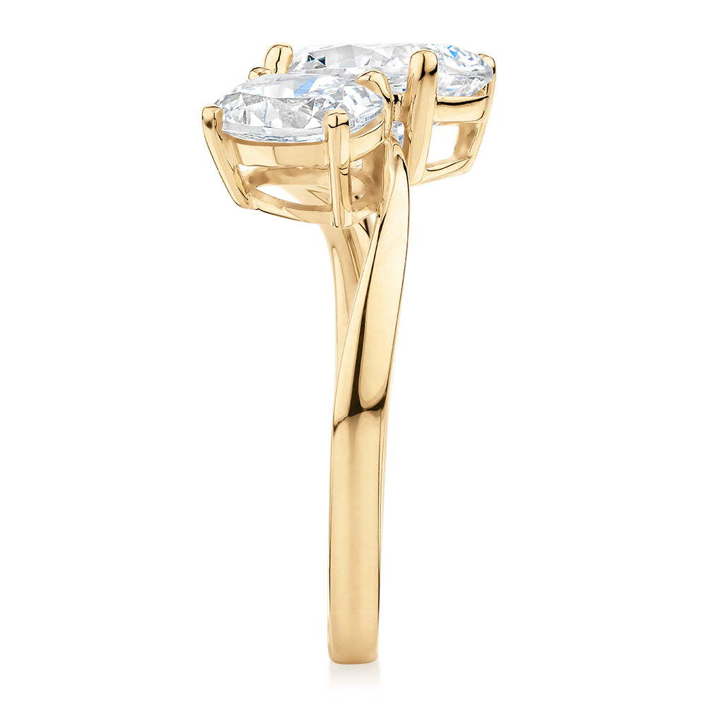 Dress ring with 2.62 carats* of diamond simulants in 10 carat yellow gold