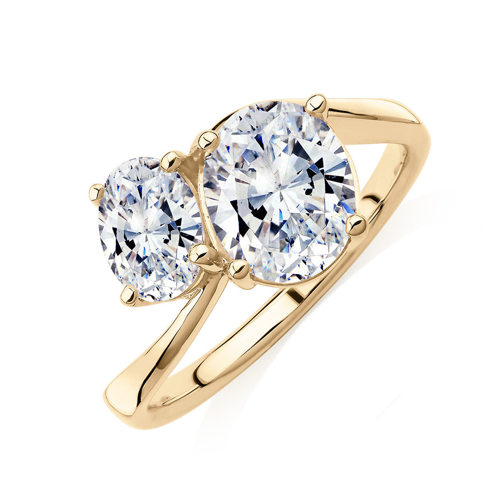 Dress ring with 2.62 carats* of diamond simulants in 10 carat yellow gold