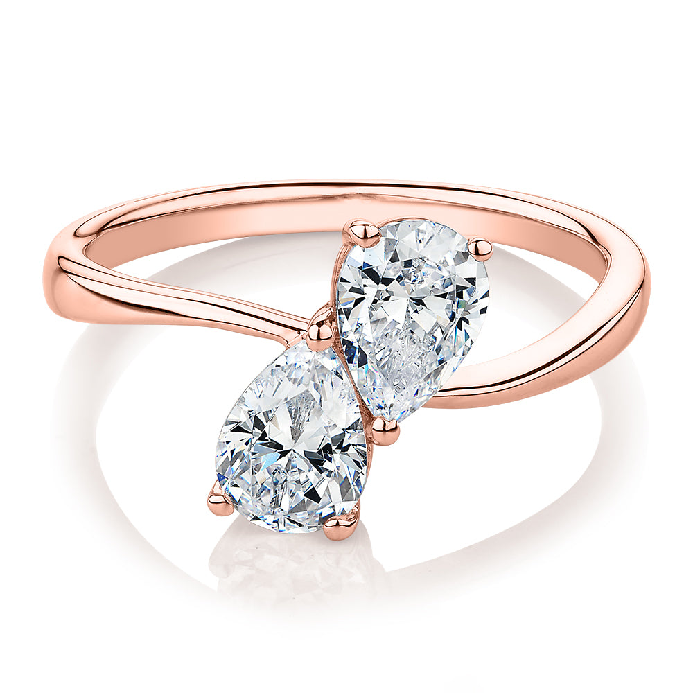 Dress ring with 1.42 carats* of diamond simulants in 10 carat rose gold