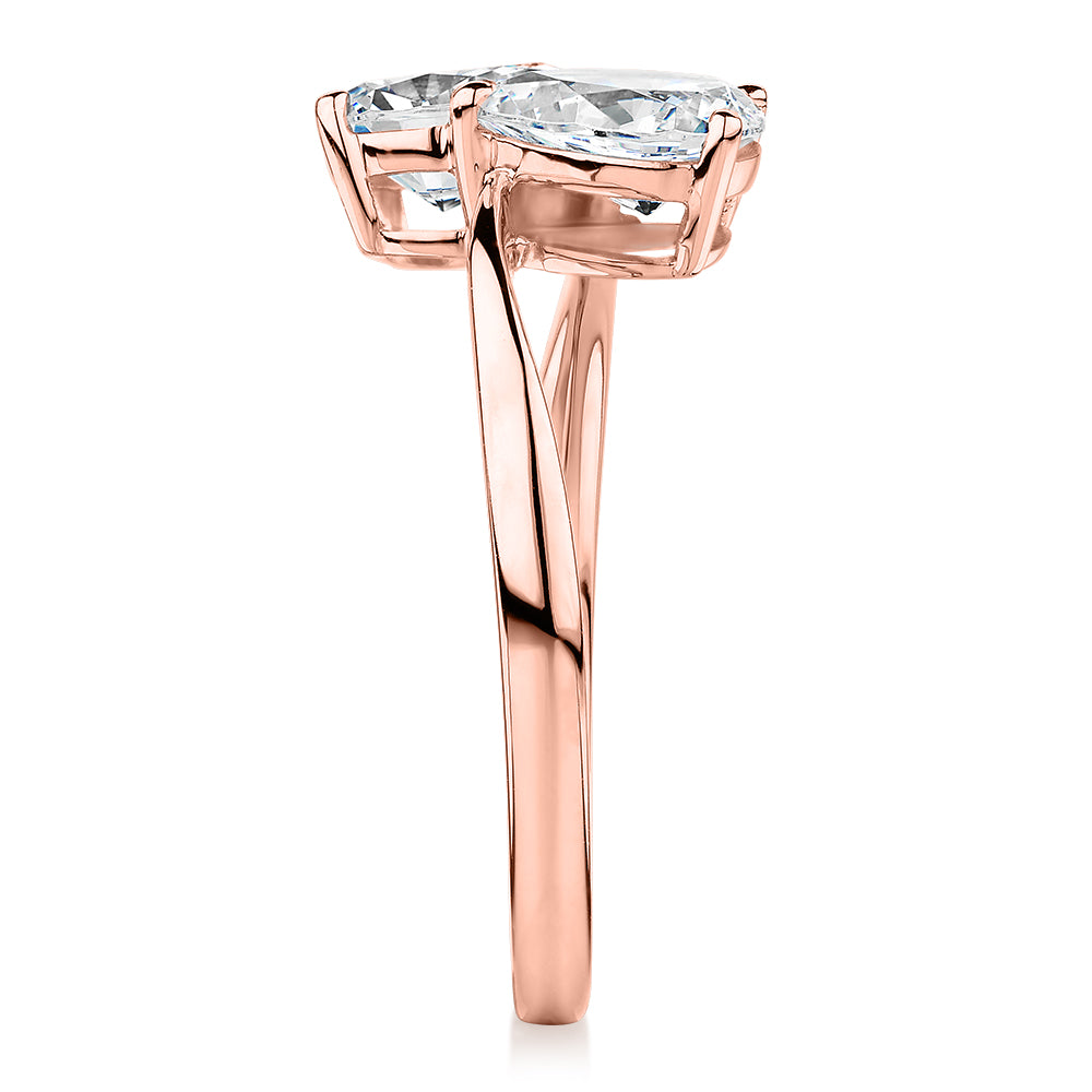 Dress ring with 1.42 carats* of diamond simulants in 10 carat rose gold