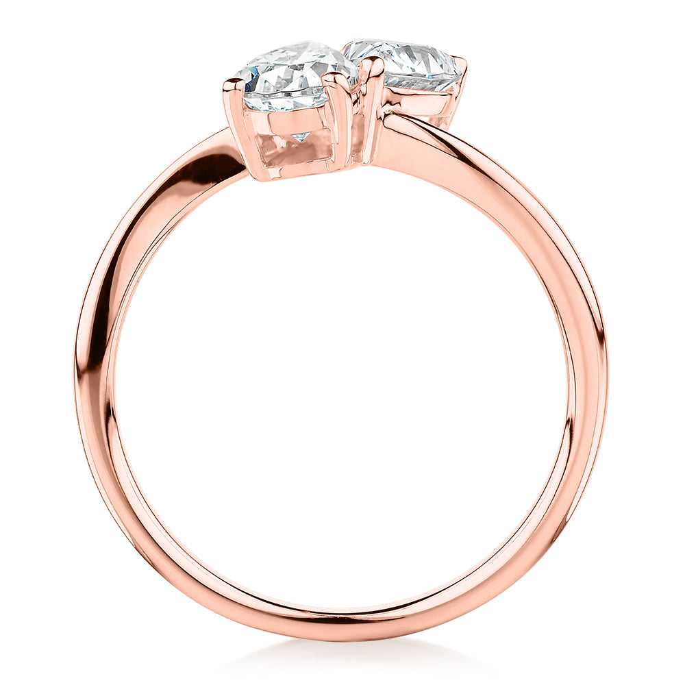 Dress ring with 1.42 carats* of diamond simulants in 10 carat rose gold