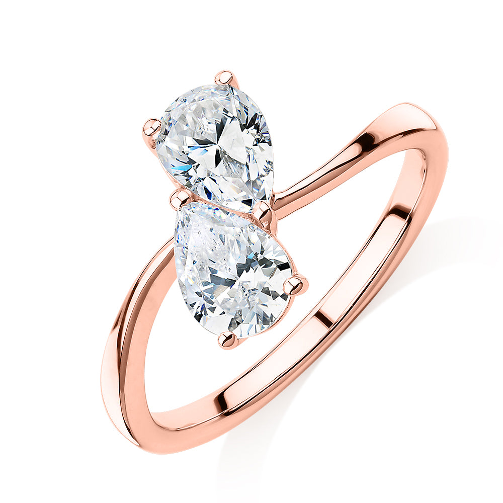 Dress ring with 1.42 carats* of diamond simulants in 10 carat rose gold