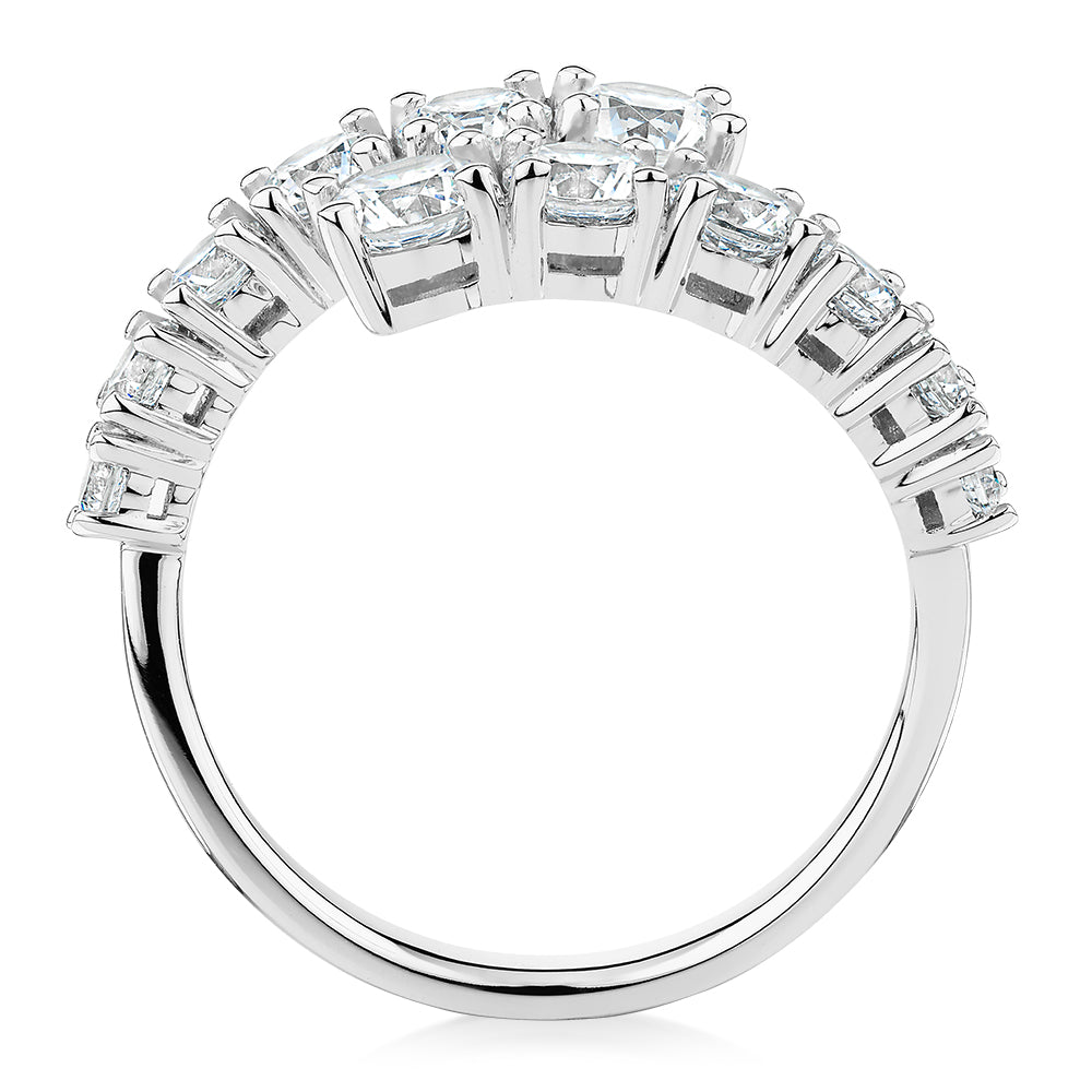 Dress ring with 1.82 carats* of diamond simulants in 10 carat white gold