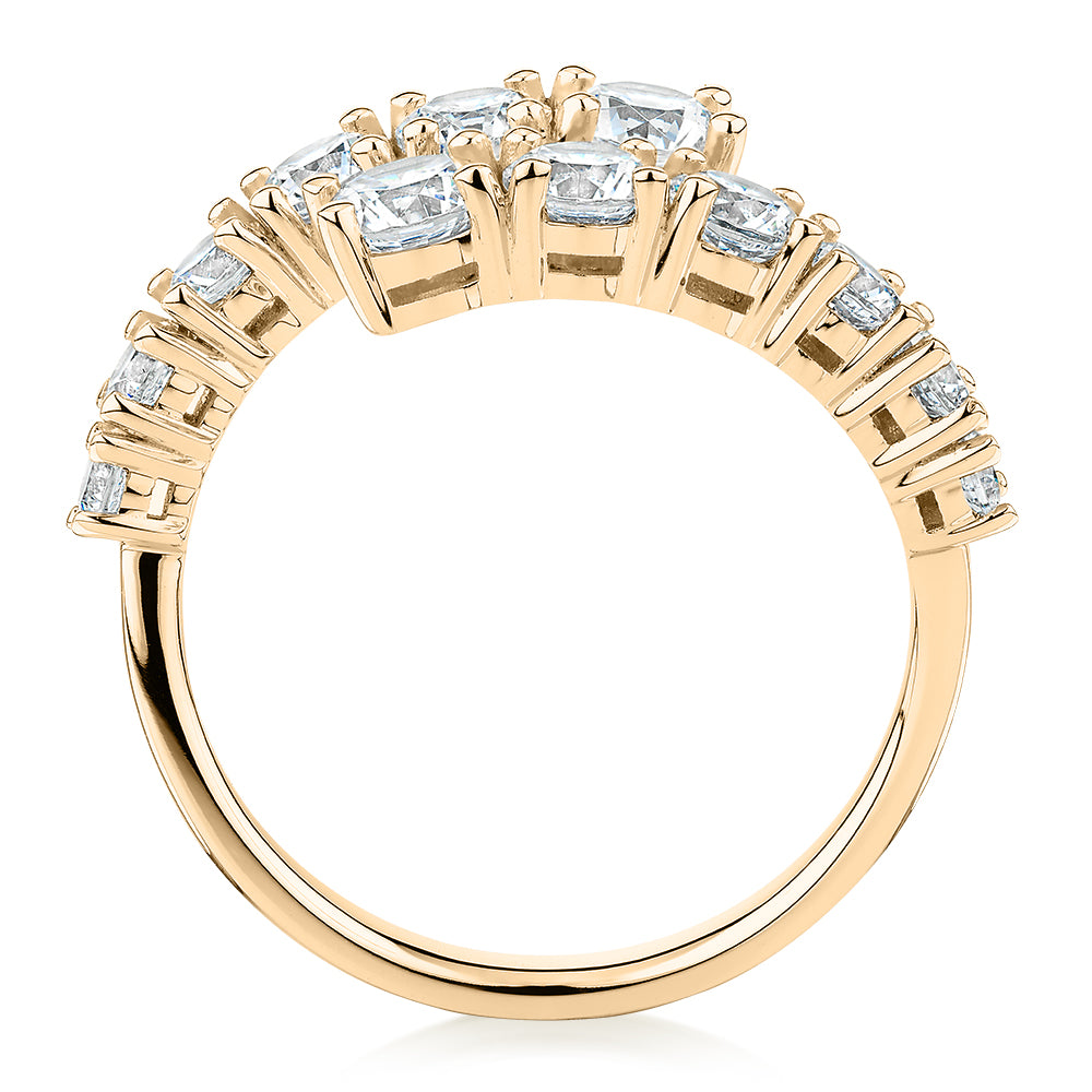 Dress ring with 1.82 carats* of diamond simulants in 10 carat yellow gold