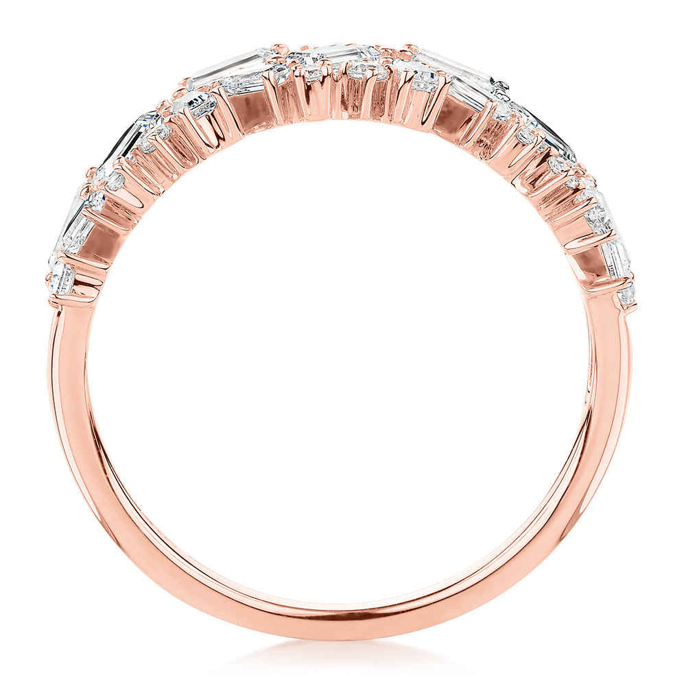 Dress ring with 1.03 carats* of diamond simulants in 10 carat rose gold