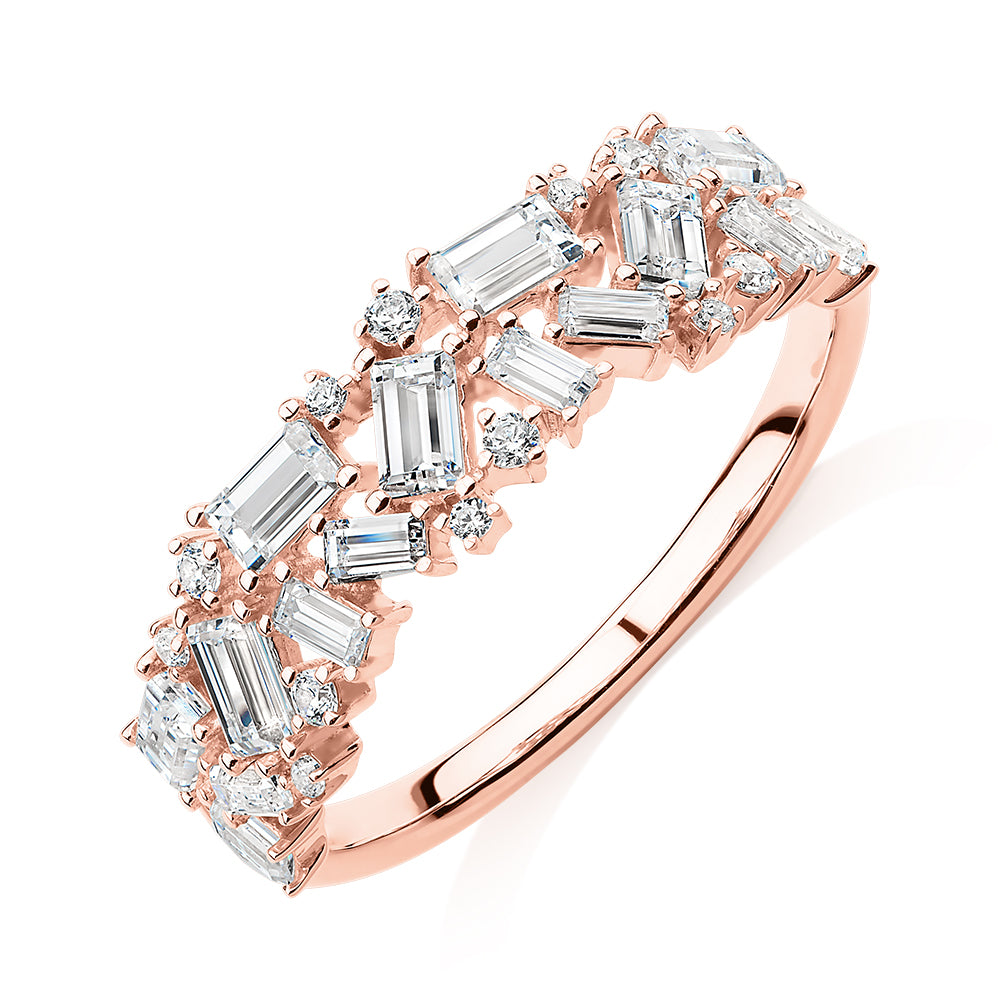 Dress ring with 1.03 carats* of diamond simulants in 10 carat rose gold