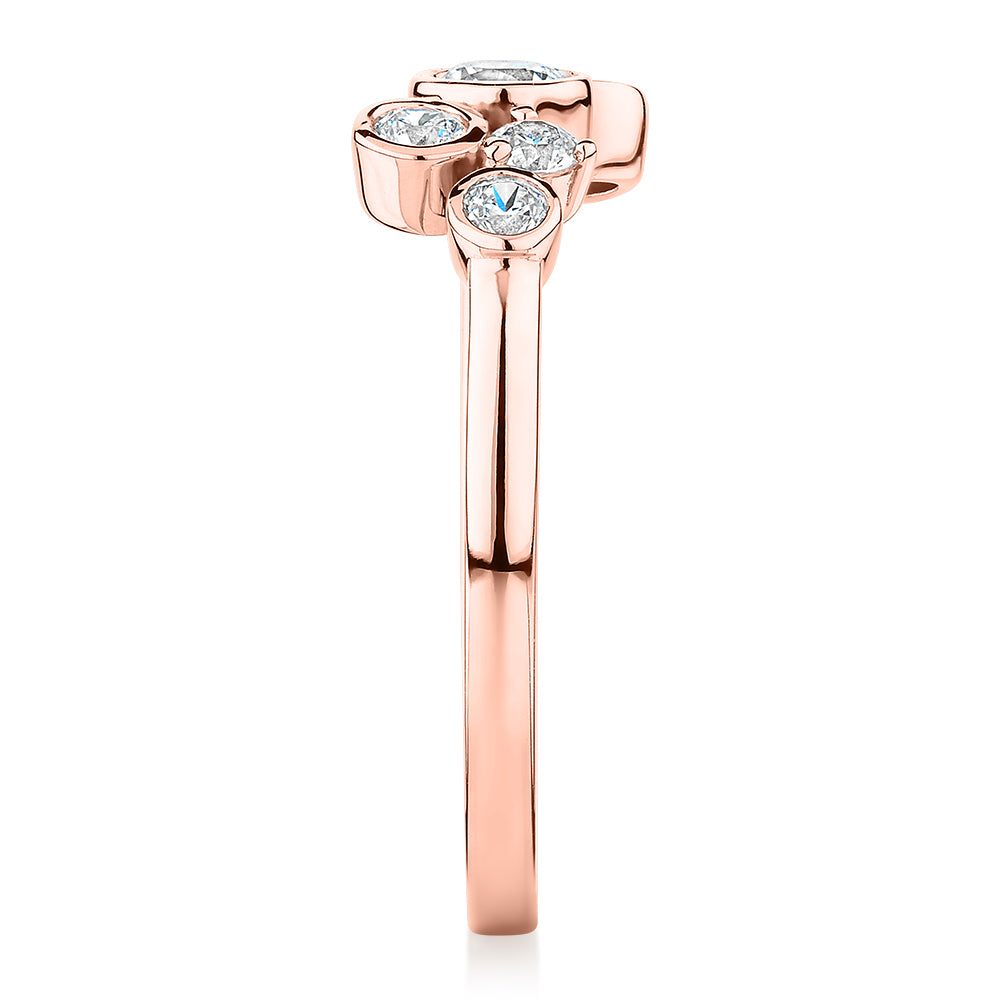 Dress ring with 0.39 carats* of diamond simulants in 10 carat rose gold