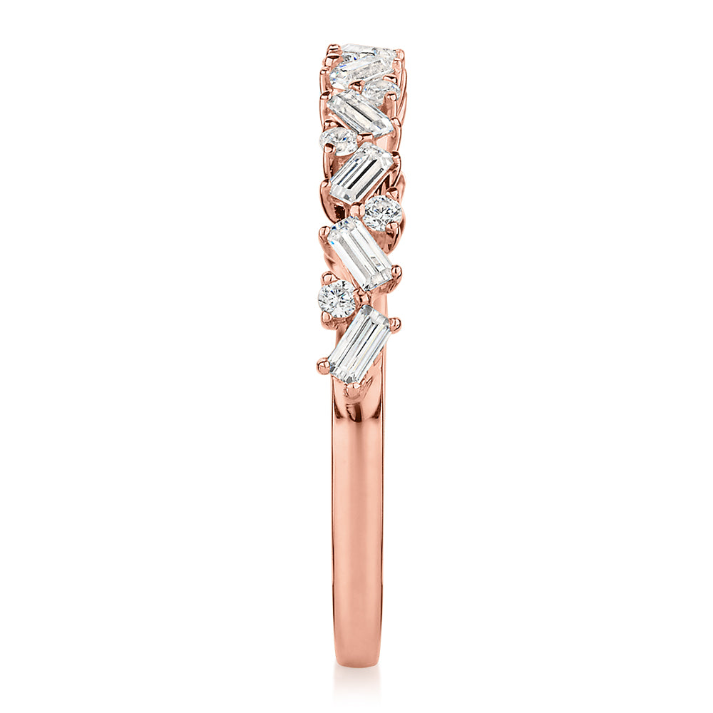 Dress ring with 0.56 carats* of diamond simulants in 10 carat rose gold