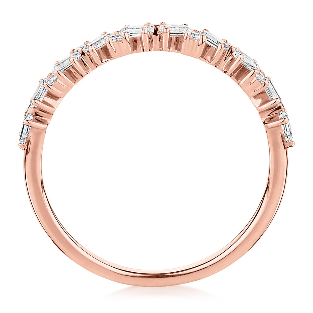 Dress ring with 0.56 carats* of diamond simulants in 10 carat rose gold