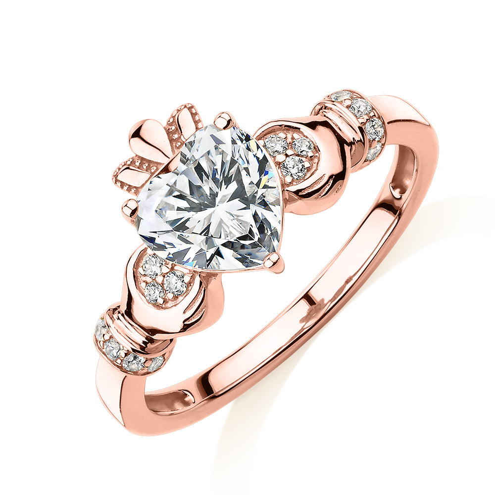 Dress ring with 1.23 carats* of diamond simulants in 10 carat rose gold