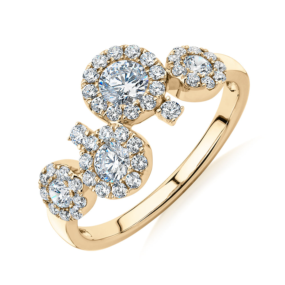 Celeste Dress ring with 0.92 carats* of diamond simulants in 10 carat yellow gold