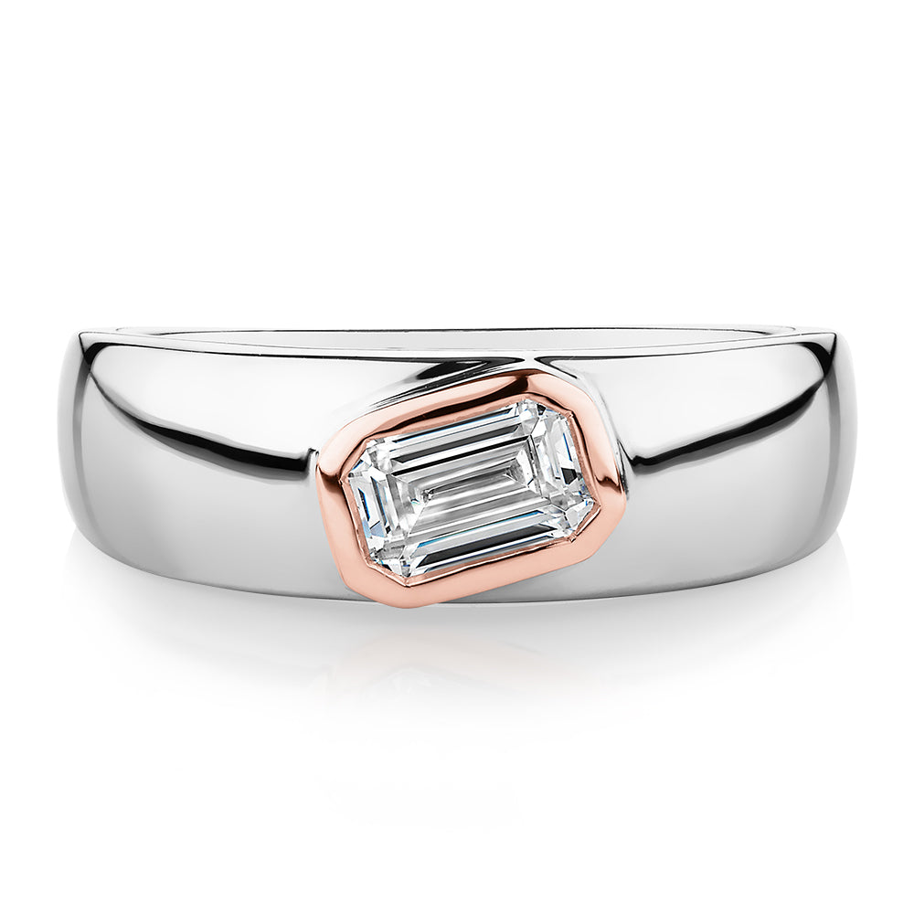 Synergy dress ring with 0.66 carats* of diamond simulants in 10 carat rose gold and sterling silver