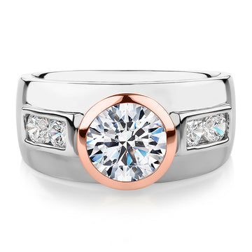 Synergy dress ring with 2.11 carats* of diamond simulants in 10 carat rose gold and sterling silver