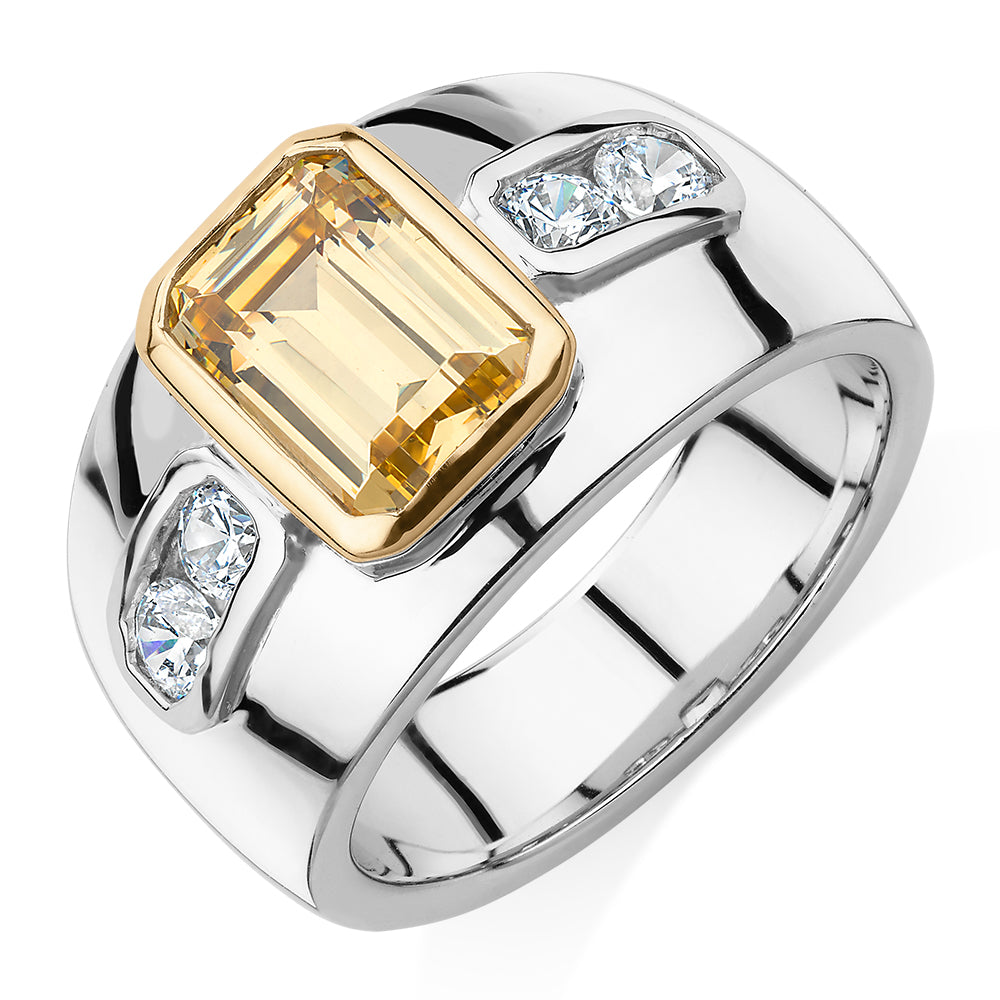 Synergy dress ring with 2.61 carats* of diamond simulants in 10 carat yellow gold and sterling silver