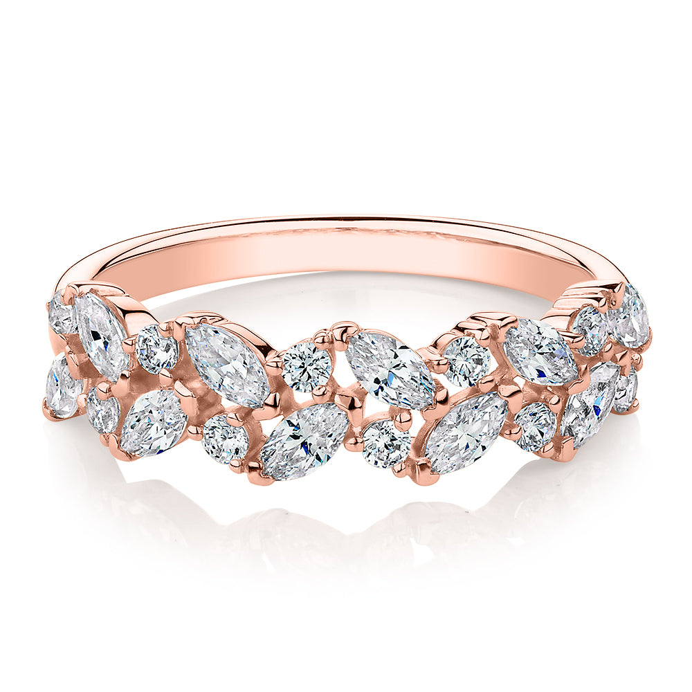 Dress ring with 1.15 carats* of diamond simulants in 10 carat rose gold