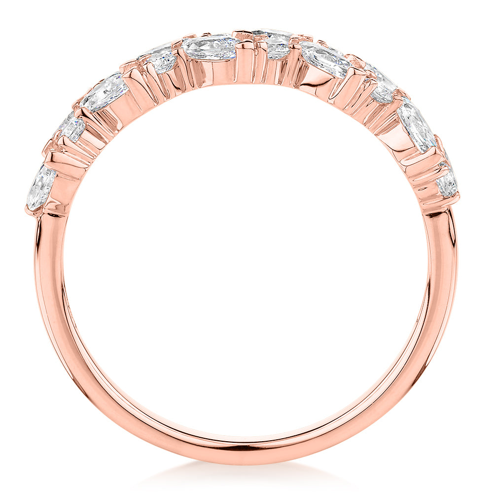 Dress ring with 1.15 carats* of diamond simulants in 10 carat rose gold