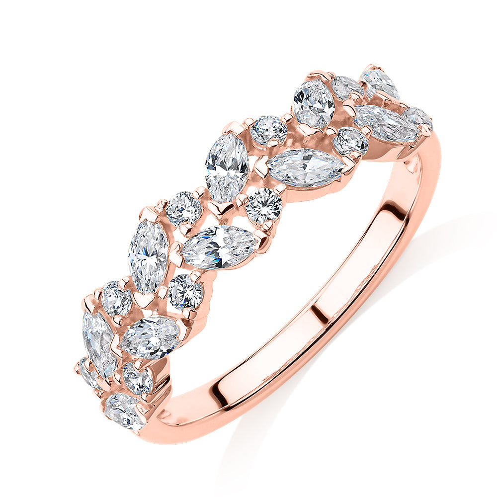 Dress ring with 1.15 carats* of diamond simulants in 10 carat rose gold