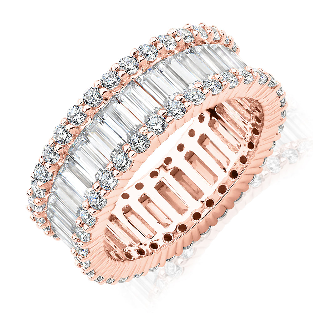 All-rounder eternity band with 5.4 carats* of diamond simulants in 10 carat rose gold