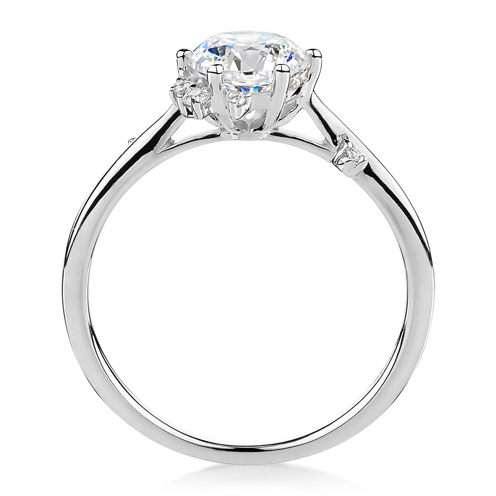 Round Brilliant shouldered engagement ring with 1.07 carats* of diamond simulants in 14 carat white gold