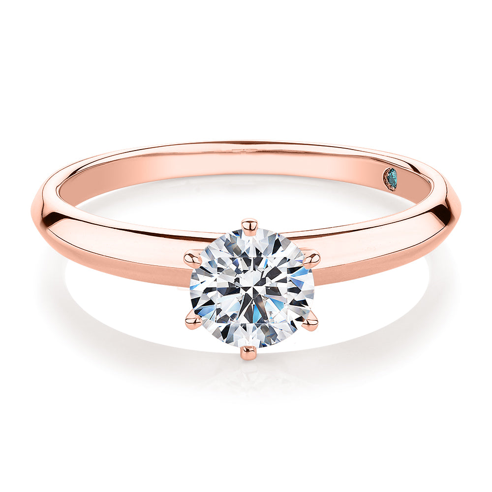 Premium Certified Laboratory Created Diamond, 0.70 carat round brilliant solitaire engagement ring in 14 carat rose gold