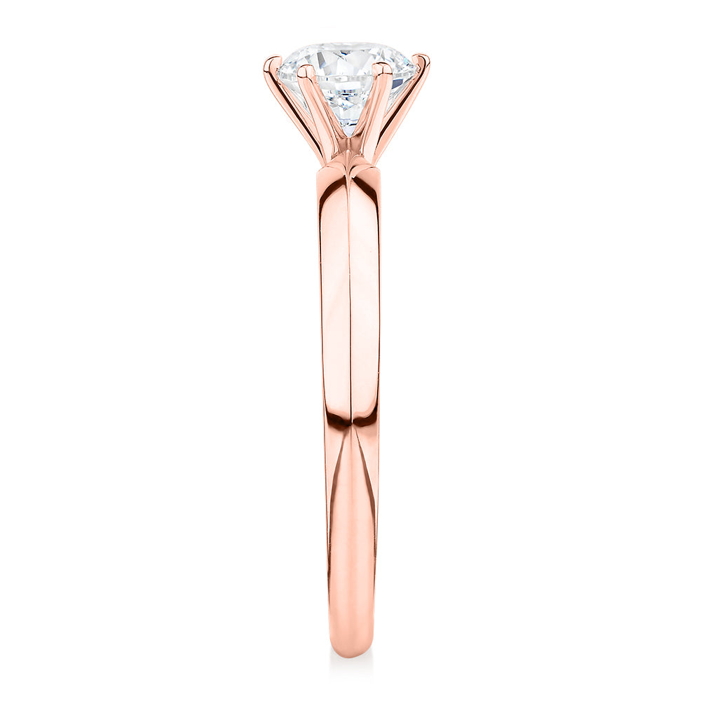 Premium Certified Laboratory Created Diamond, 0.70 carat round brilliant solitaire engagement ring in 14 carat rose gold