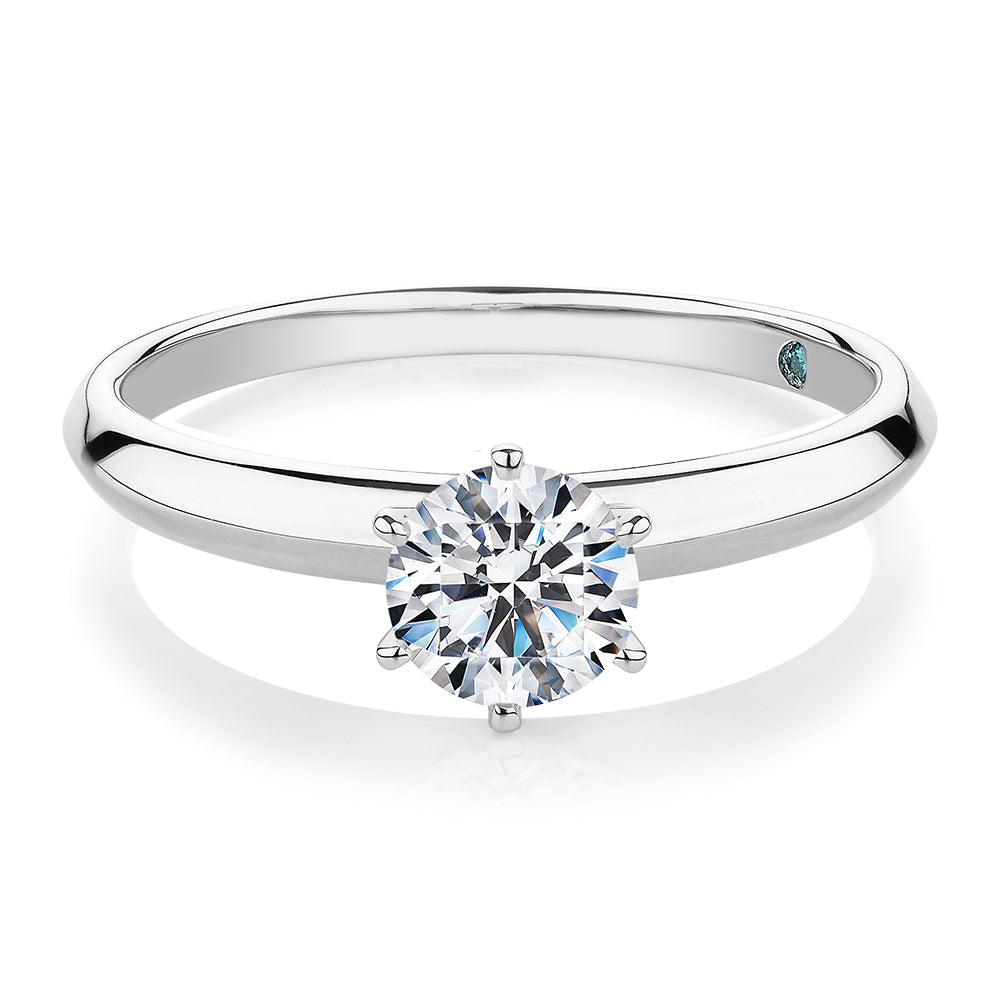 Premium Certified Laboratory Created Diamond, 0.70 carat round brilliant solitaire engagement ring in 14 carat white gold