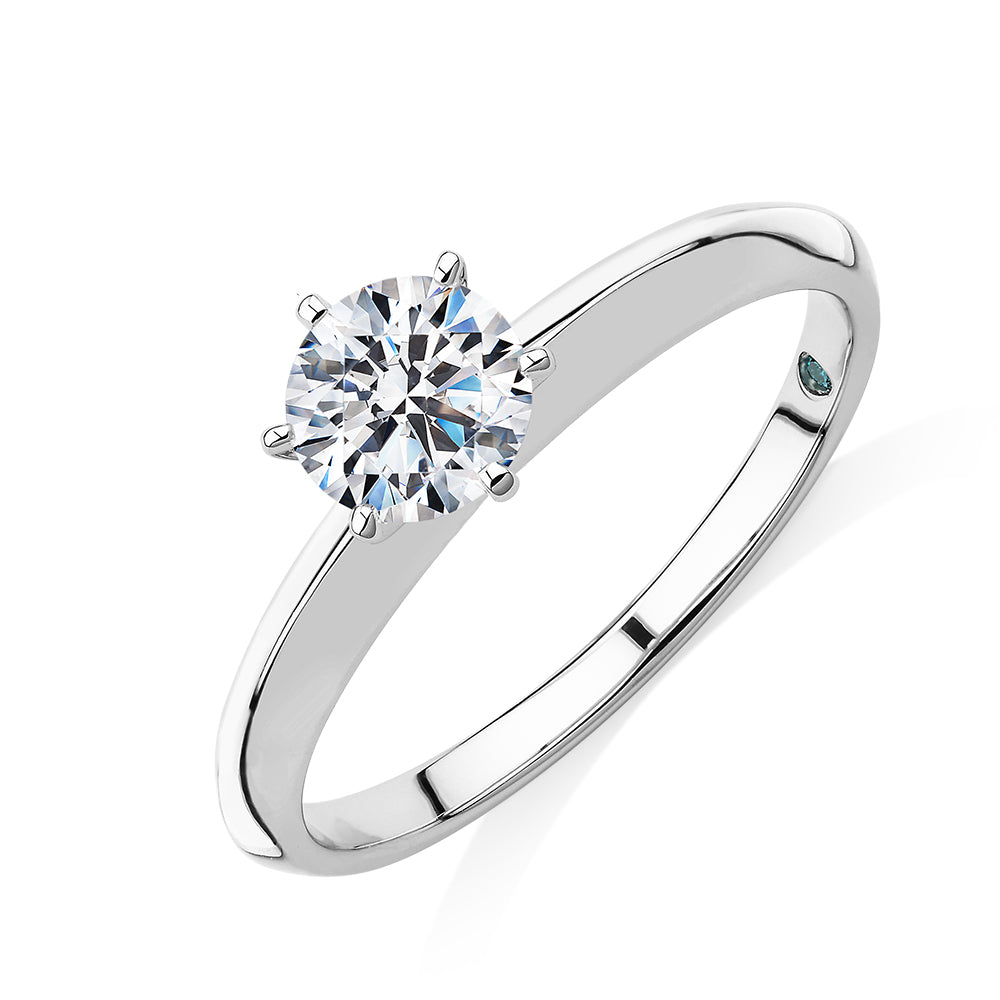 Premium Certified Laboratory Created Diamond, 0.70 carat round brilliant solitaire engagement ring in 14 carat white gold