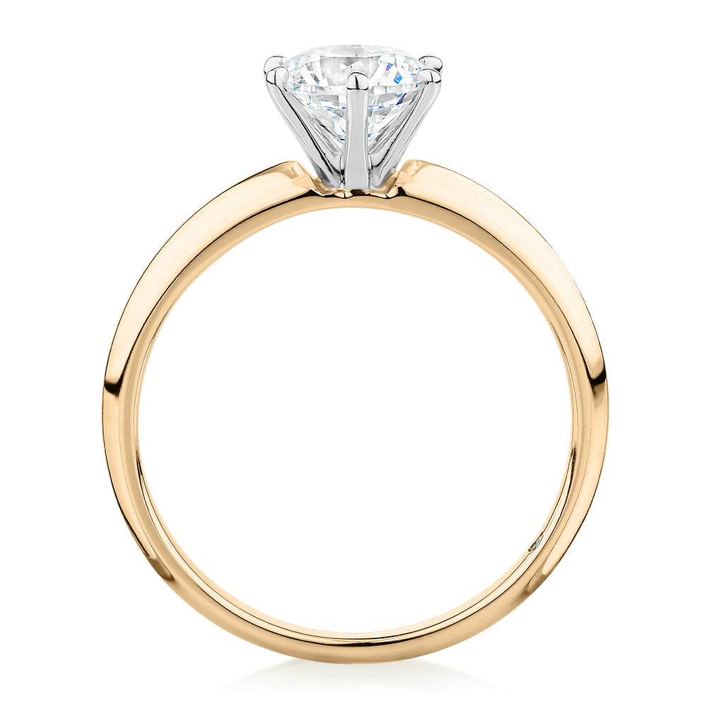 Premium Certified Lab-Grown Diamond, 1.00 carat round brilliant solitaire engagement ring in 14 carat yellow and white gold