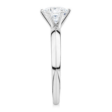 Round Brilliant solitaire engagement ring with 1 carat* diamond simulant in 14 carat white gold secondary view