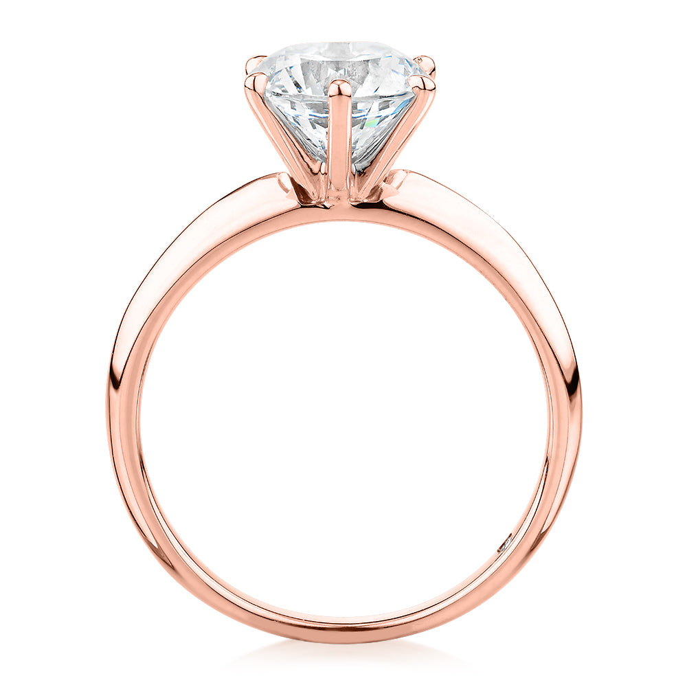 Round Brilliant solitaire engagement ring with 2 carat* diamond simulant in 14 carat rose gold