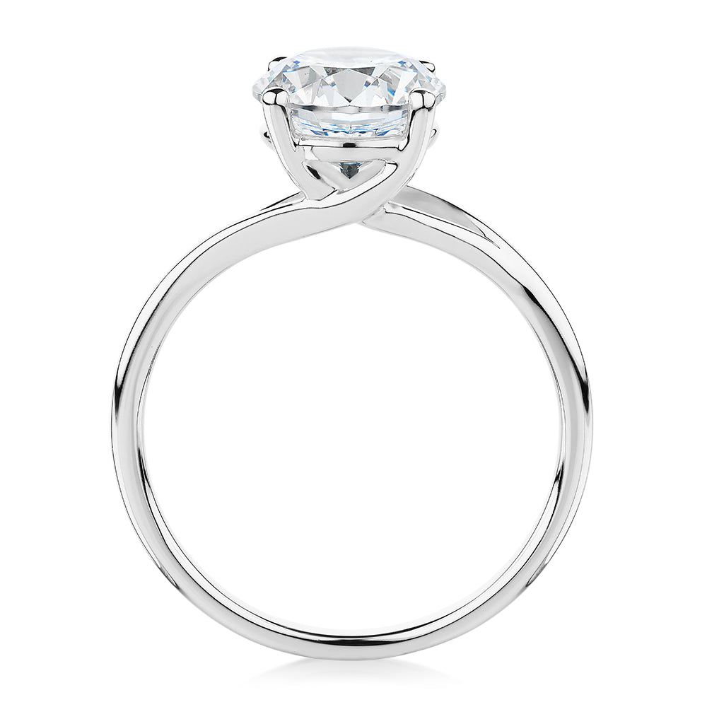 Round Brilliant solitaire engagement ring with 2.04 carat* diamond simulant in 14 carat white gold