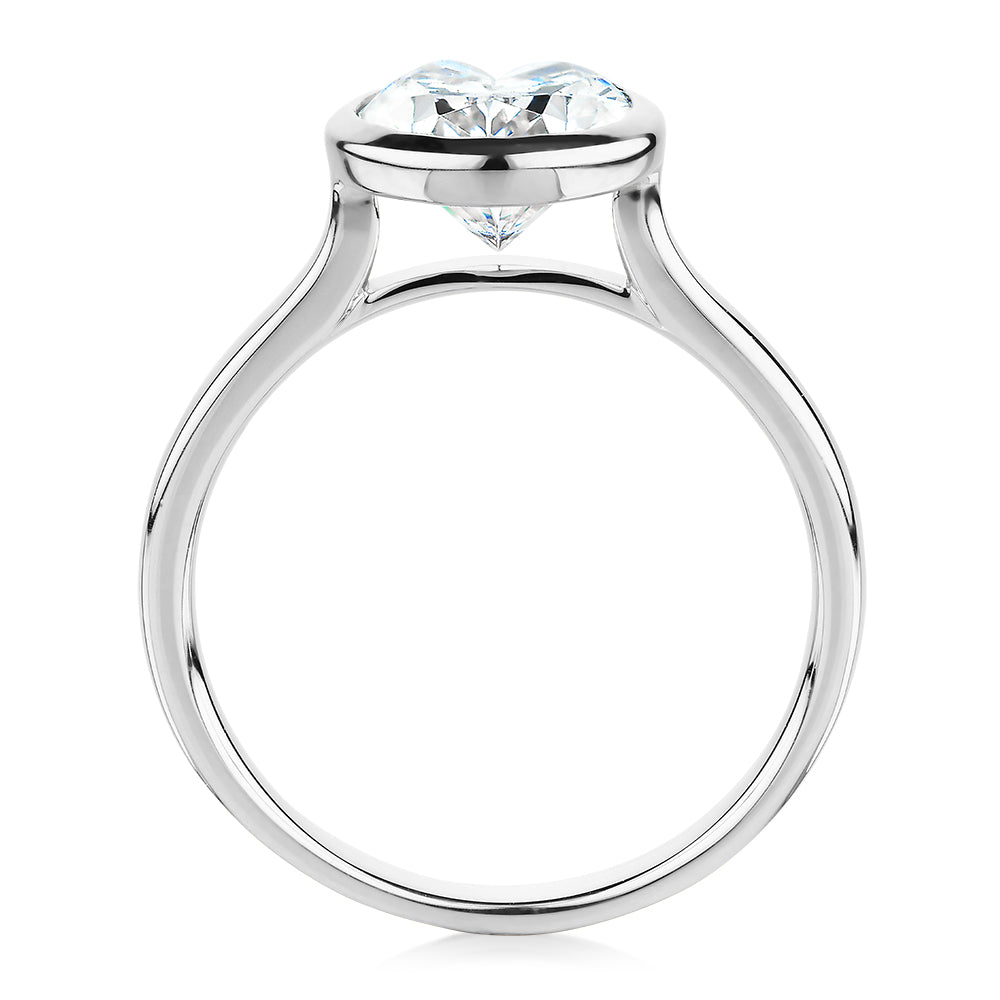 Oval solitaire engagement ring with 2.54 carat* diamond simulant in 14 carat white gold